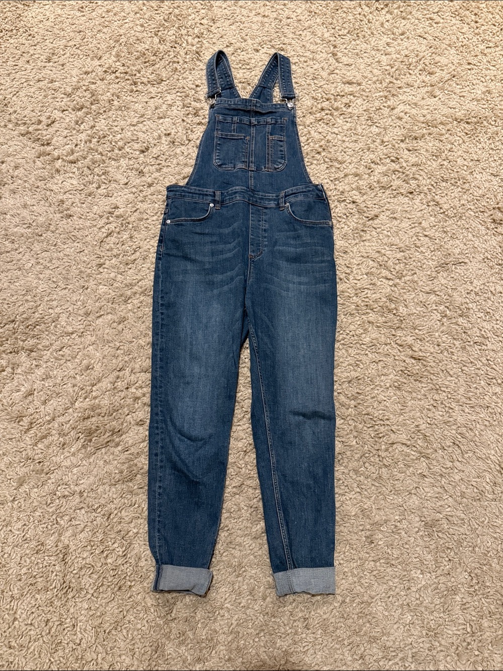 Free People Denim Slim Distressed Jeans Overalls 31 Waist with raw hem